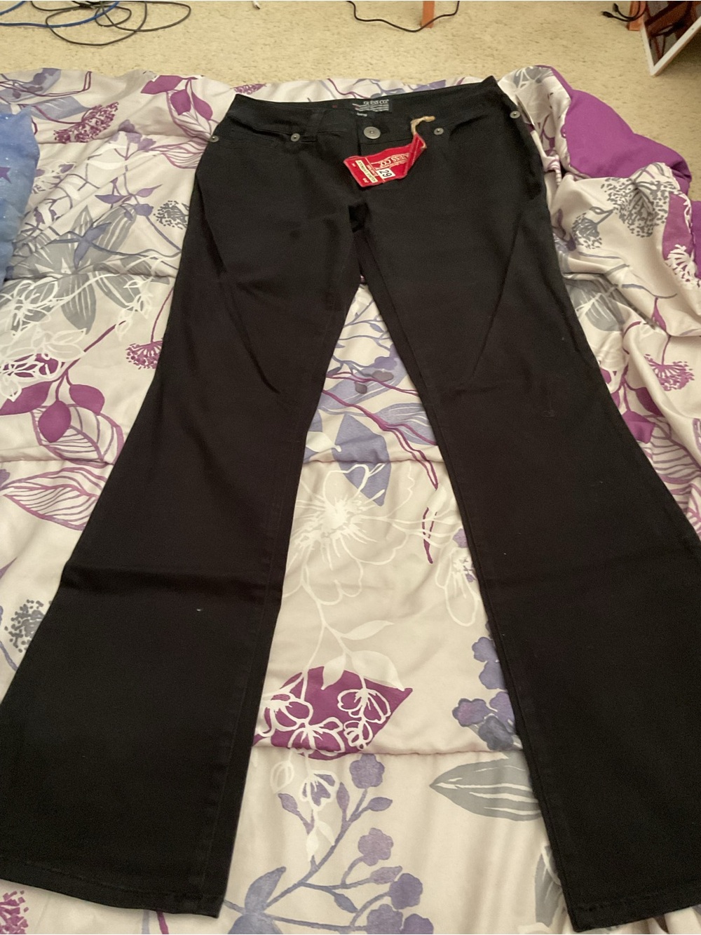 Vintage Guess Women's Black Flare Stretch Jeans
